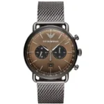 original-armani-avaitor-chronograph-quartz-mens-watch-ar11141-brown-dial-grey-metal-mesh-strap-egypt