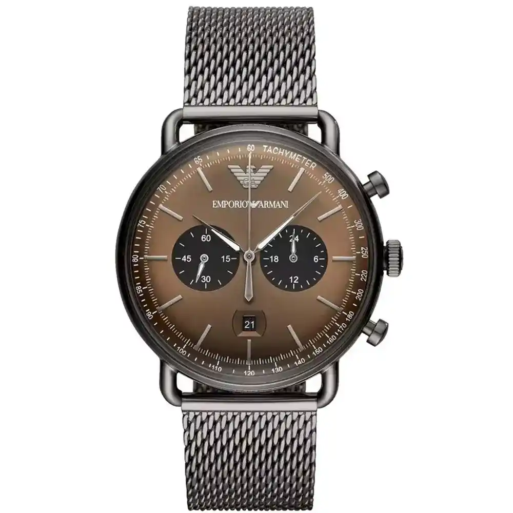 original-armani-avaitor-chronograph-quartz-mens-watch-ar11141-brown-dial-grey-metal-mesh-strap-egypt