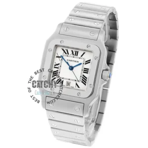 cartier-watch-for-women-in-egypt-de-santos-with-white-dial-silver-metal-Strap