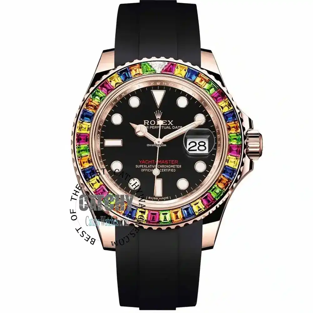 rolex-yacht-master-men’s-watch-Egypt-black-rubber-strap-dial-automatic-with-colored-diamond-mirror-original