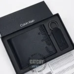 calvin-klein-set-wallet-key-chain-genuine-leather-black-color-gift-box-mirror-original-for-men-egypt