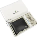 lacoste-set-wallet-keychain-genuine-leather-black-color-gift-box-mirror-original-egypt