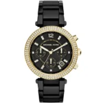 mk6107-original-michael-kors-chronograph-watch-women-black-dial-metal-strap-quartz-battery-analog-crystals-parker-egypt