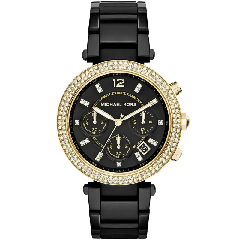 mk6107-original-michael-kors-chronograph-watch-women-black-dial-metal-strap-quartz-battery-analog-crystals-parker-egypt