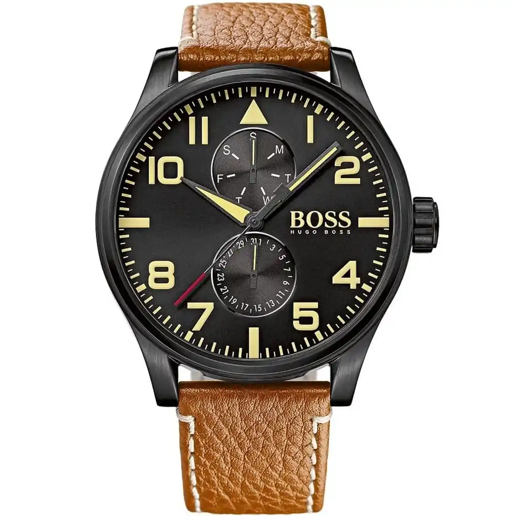 1513082-oriignal-hugo-boss-watch-men-black-dial-brown-leather-strap-aeroliner-maxx-egypt