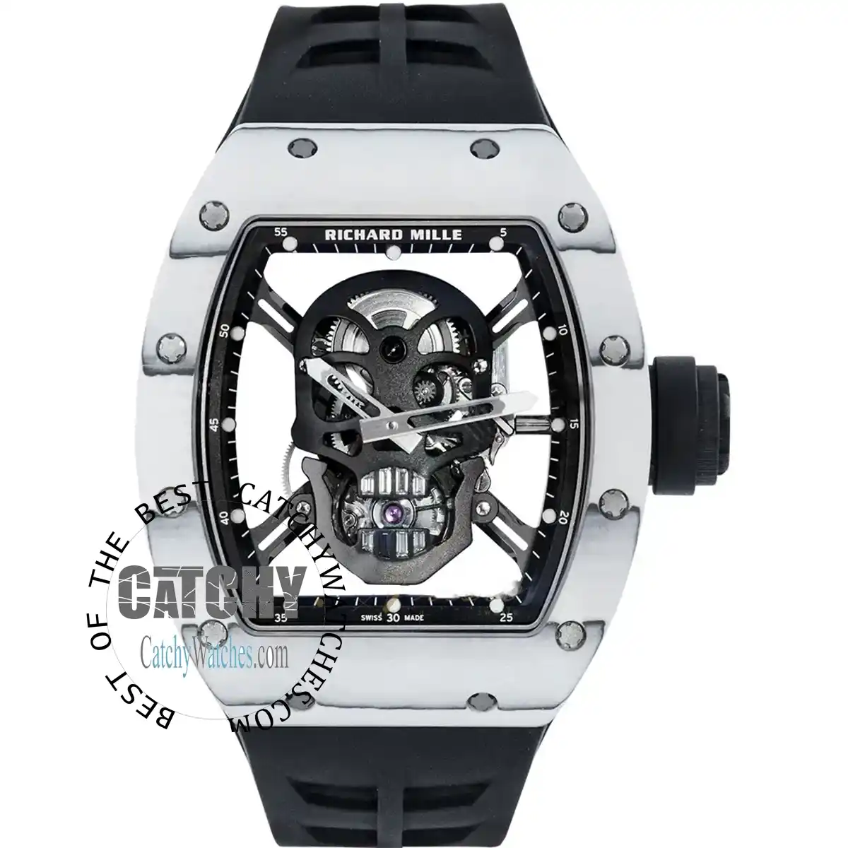 RICHARD MILLE-RM52-01 White Carbon TPT-mirror-original-automatic-skull-black-rubber-strap-egypt