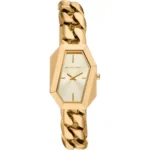 Elegant gold watch with chain bracelet.