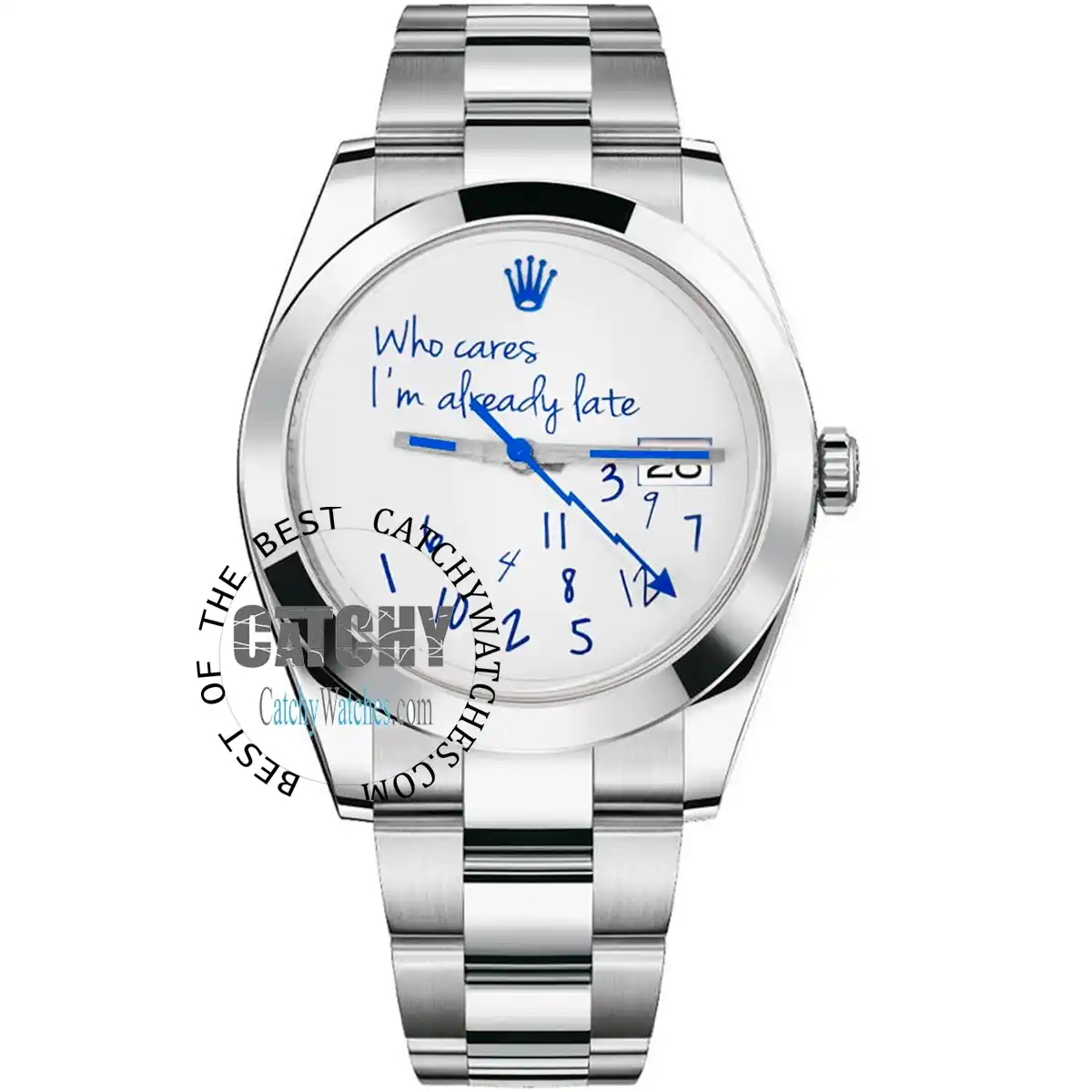 rolex-custom-who-cares-iam-already-late-blue-white-dial-silver-metal-strap-watch-for-men-in-egypt-automatic
