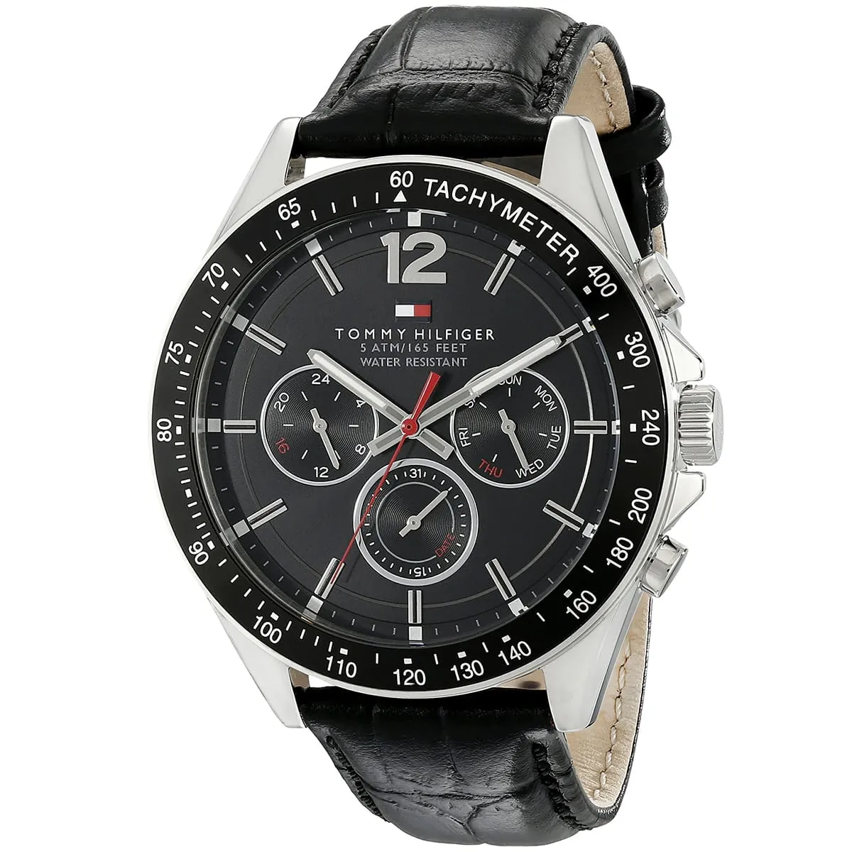 1791117 tommy hilfiger watch 5atm 165 feet water resistant men black dial leather strap quartz battery analog luke 2