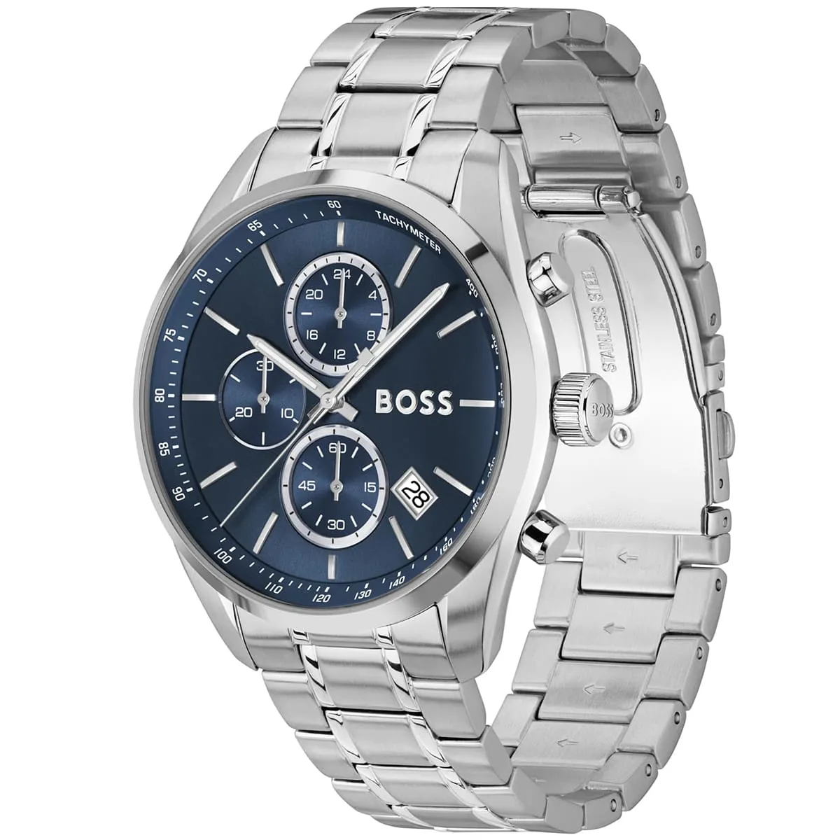 1514226 hugo boss watch men blue dial stainless steel metal silver strap quartz battery analog chronograph grand