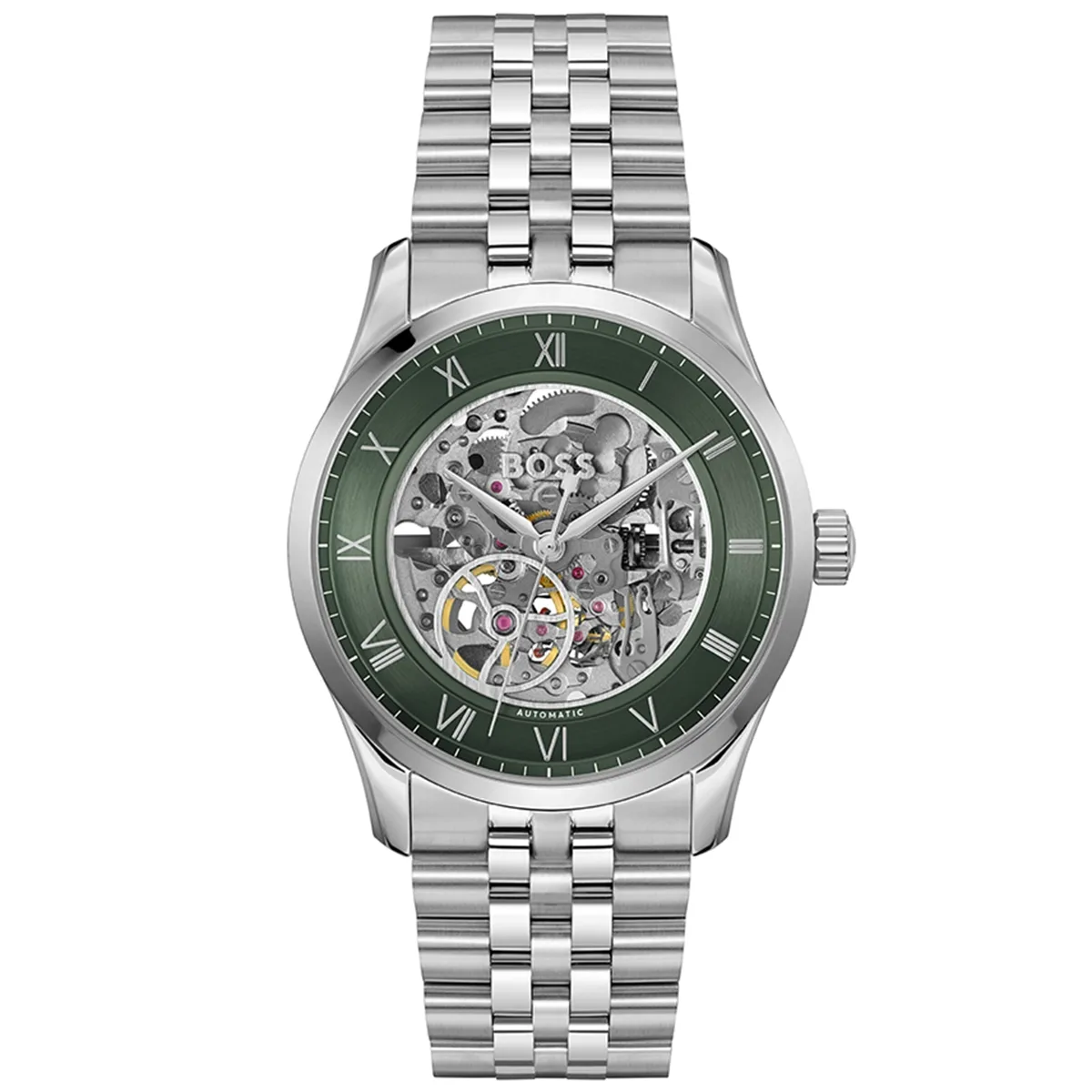 1514236-hugo-boss-watch-automatic-men-green-dial-silver-metal-strap-analog-three-hand-principle-skeleton