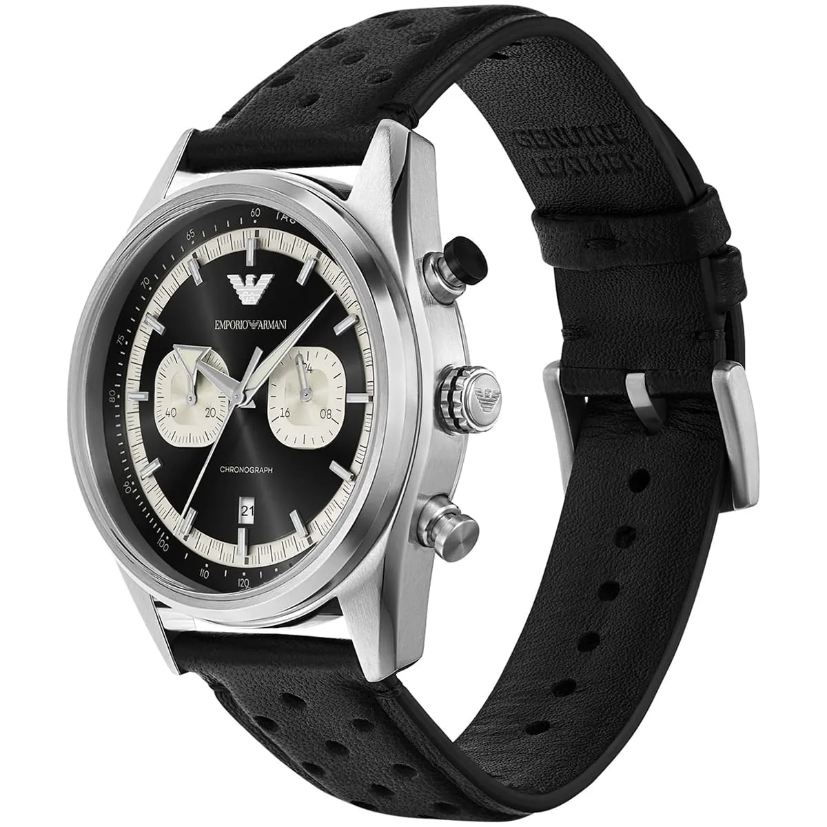 ar11635 emporio armani watch chronograph men black dial leather strap quartz analog racer 3