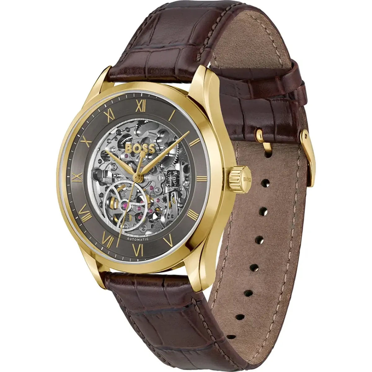 hugo boss original 1514235 principe skeleton dial gray brown leather strap egypt 2 2 11zon
