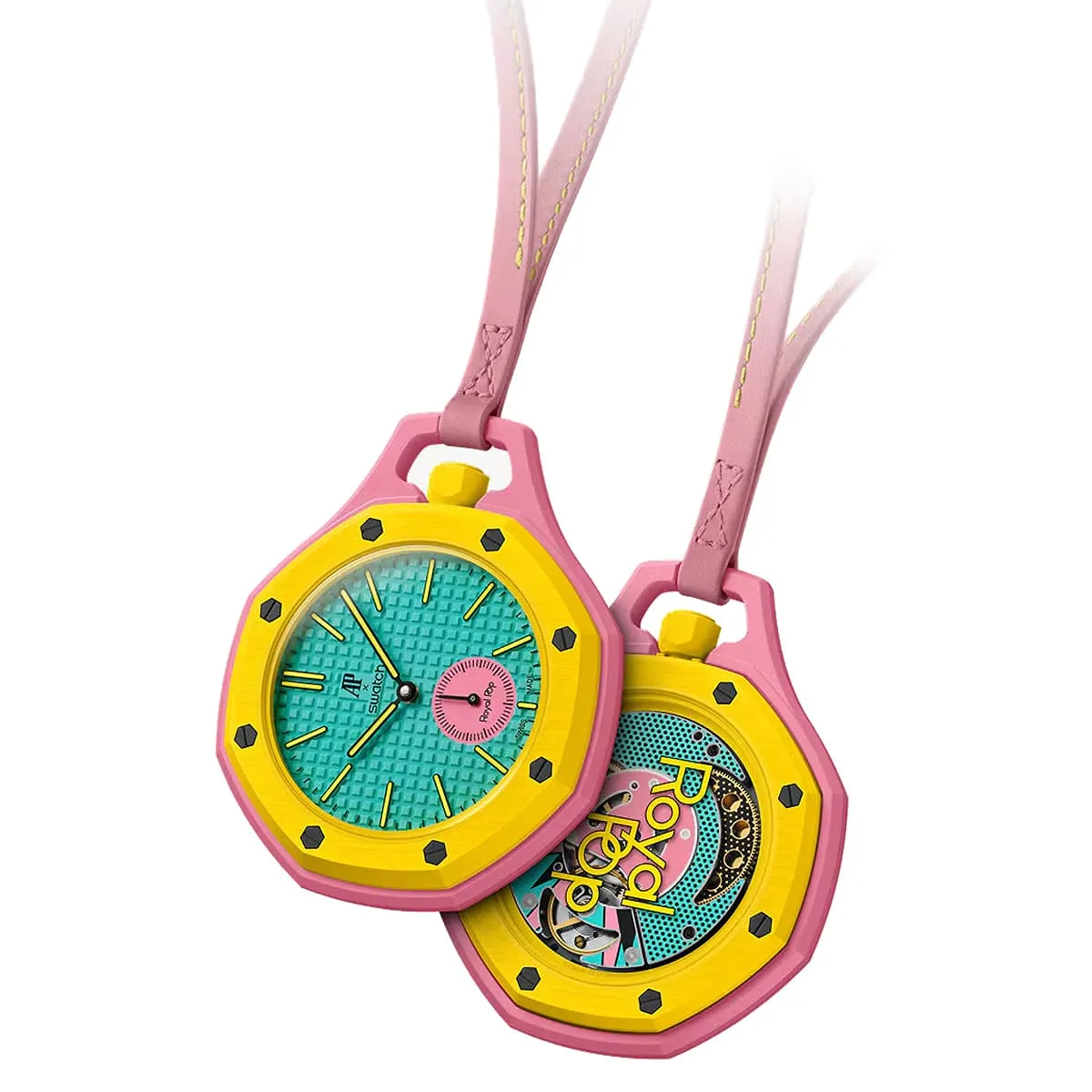 audemars-piguet-x-swatch-royal-pop-otg-roz-unisex-teal-yellow-pink-lanyard-watch