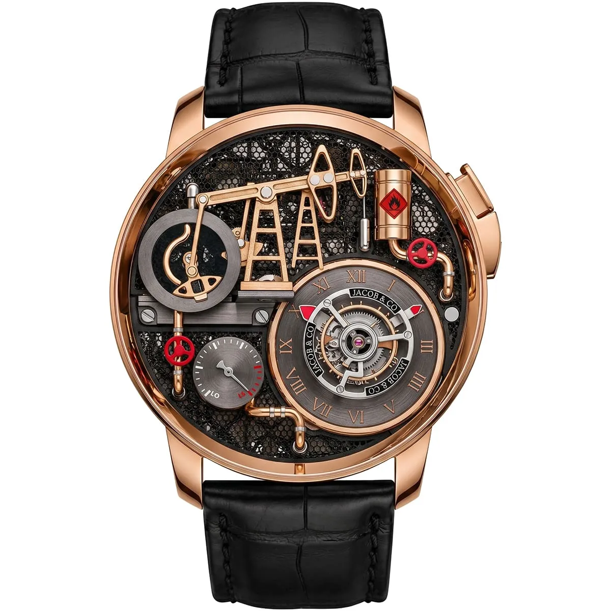 jacob-and-co-mens-oil-pump-rose-gold-tone-black-leather-watch