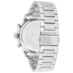 1792181-tommy-hilfiger-watch-men-black-dial-metal-stainless-steel-silver-strap-quartz-analog-rocky_3 Side/back view of a silver stainless steel wristwatch with a metal bracelet and deployment clasp
