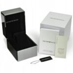 Emporio-Armani-Original-Watch-Box Open Emporio Armani presentation box with black velvet interior, ready for a watch or jewelry display on a white background.
