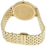 Gold-toned wristwatch with a metal link bracelet, shown from the back