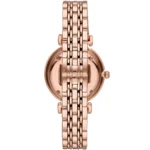 ar11244-emporio-armani-watch-women-crystals-white-dial-stainless-steel-metal-rose-gold-strap-quartz-battery-analog-gianni-t-bar_4 Rose gold wristwatch viewed from the back, showing a multi-link metal bracelet and round case back