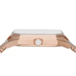 ar11347-emporio-armani-watch-square-women-rose-gold-dial-mesh-stainless-steel-metal-rose-gold-strap-quartz-battery-analog-gioia_100 Side view of a rose-gold wristwatch with a white dial and metal bracelet