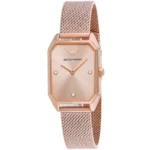 ar11347-emporio-armani-watch-square-women-rose-gold-dial-mesh-stainless-steel-metal-rose-gold-strap-quartz-battery-analog-gioia_2 Rose gold Emporio Armani rectangular wristwatch with mesh band and diamond markers on a minimalist dial.
