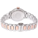 ar11643-emporio-armani-watch-women-crystals-silver-dial-metal-stainless-steel-rose-gold-strap-quartz-analog-mia_5 Back view of a silver and rose-gold two-tone metal wristwatch with linked bracelet and visible crown.