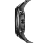 ar1452-emporio-armani-watch-men-black-ceramic-ceramica-5 Side view of a black wristwatch showing two pushers and crown along the case.
