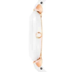 ar1486-emporio-armani-watch-ceramica-women-mother-of-pearl-white-dial-ceramic-strap-quartz-battery-analog-gianni-t-bar_6 Side view of a white rose-gold bracelet watch showing the case and circular crown detail on the band.
