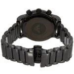 Back view of a black stainless steel wristwatch with a linked metal band and deployment clasp, shown from the rear.