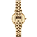 Gold-tone women's wristwatch shown from the back, featuring a multi-link bracelet and a deployant clasp.