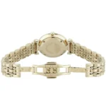 Gold-toned wristwatch shown from the back with a matching metal bracelet and deployment clasp, against a white background.