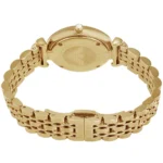 Gold-toned wristwatch with a multi-link bracelet, shown from the back with the clasp visible