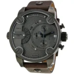 Diesel men's gray chronograph watch with multiple subdials and a brown leather strap
