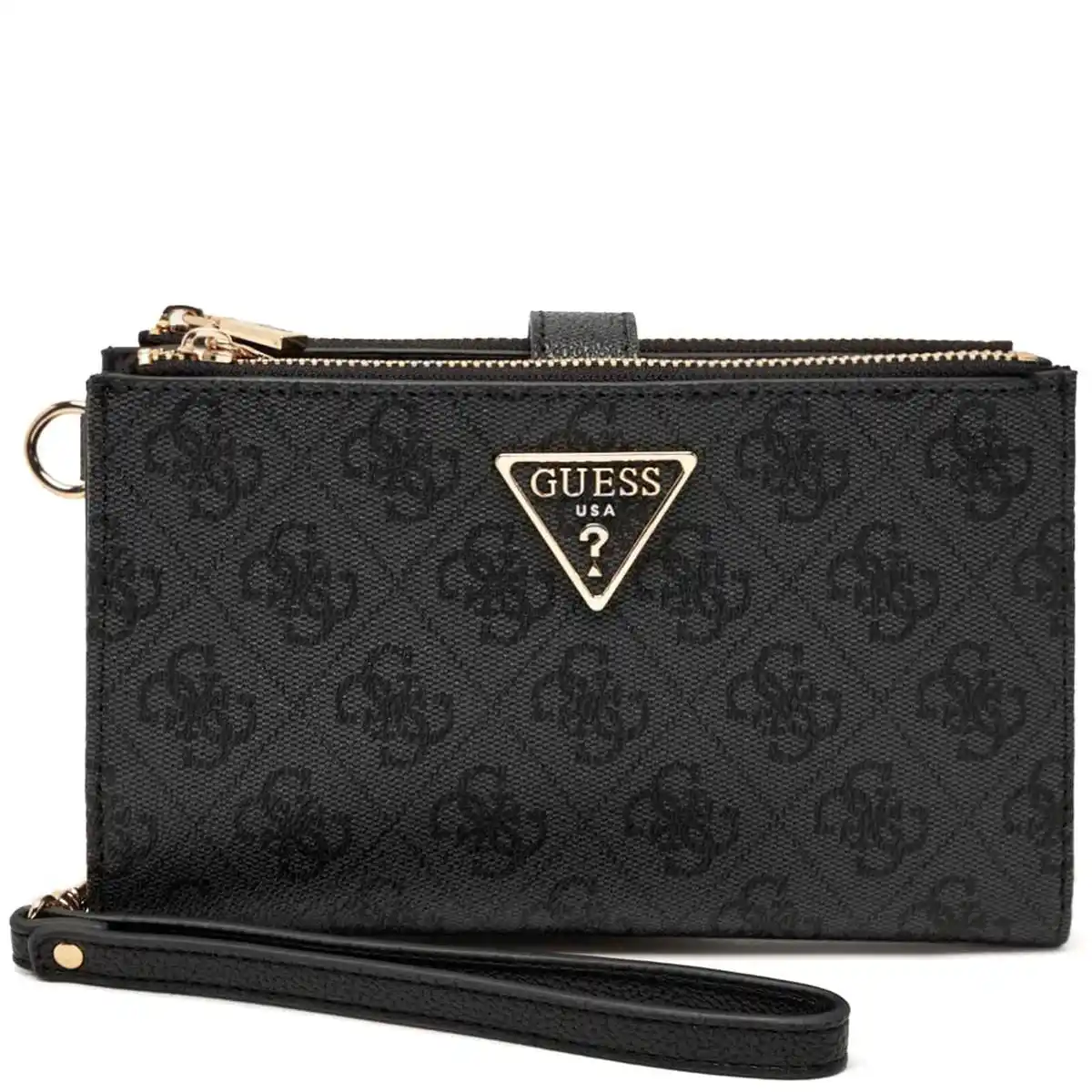 original-guess-logo-black-women-wristlet-wallet-organizer-gold-hardware