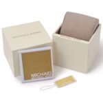 Michael Kors gift box set with cream-toned packaging, beige fabric pouch, and brand card.