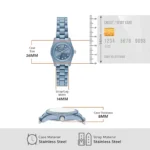 Watch with labeled dimensions: case size 26mm, strap width 14mm, case thickness 8mm; stainless steel materials shown