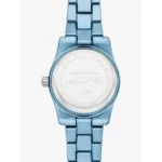 Back of a blue stainless steel Michael Kors watch; limited edition, 1/500, with signature engraving on the case back