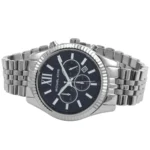 mk8280-michael-kors-watch-men-blue-dial-metal-stainless-steel-silver-strap-quartz-battery-analog-chronograph-lexington_3 Michael Kors chronograph wristwatch with a stainless steel band and dark blue dial featuring three subdials and a date window