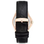 r8851153001-original-maserati-watch-men-black-dial-leather-strap_4 Rose-gold watch with a black leather strap, shown from the back with an adjustable buckle visible on the strap.