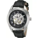 Skeleton Maserati automatic wristwatch with black dial and Roman numerals, leather strap