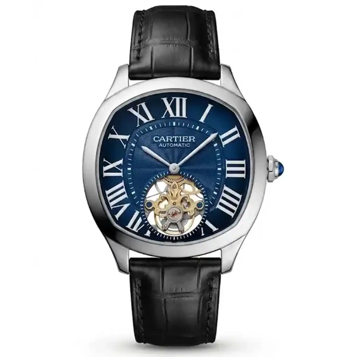 cartier-de-drive-watch-automatic-japanese-machine-blue-black-dial-leather-strap-mirror-original-egypt